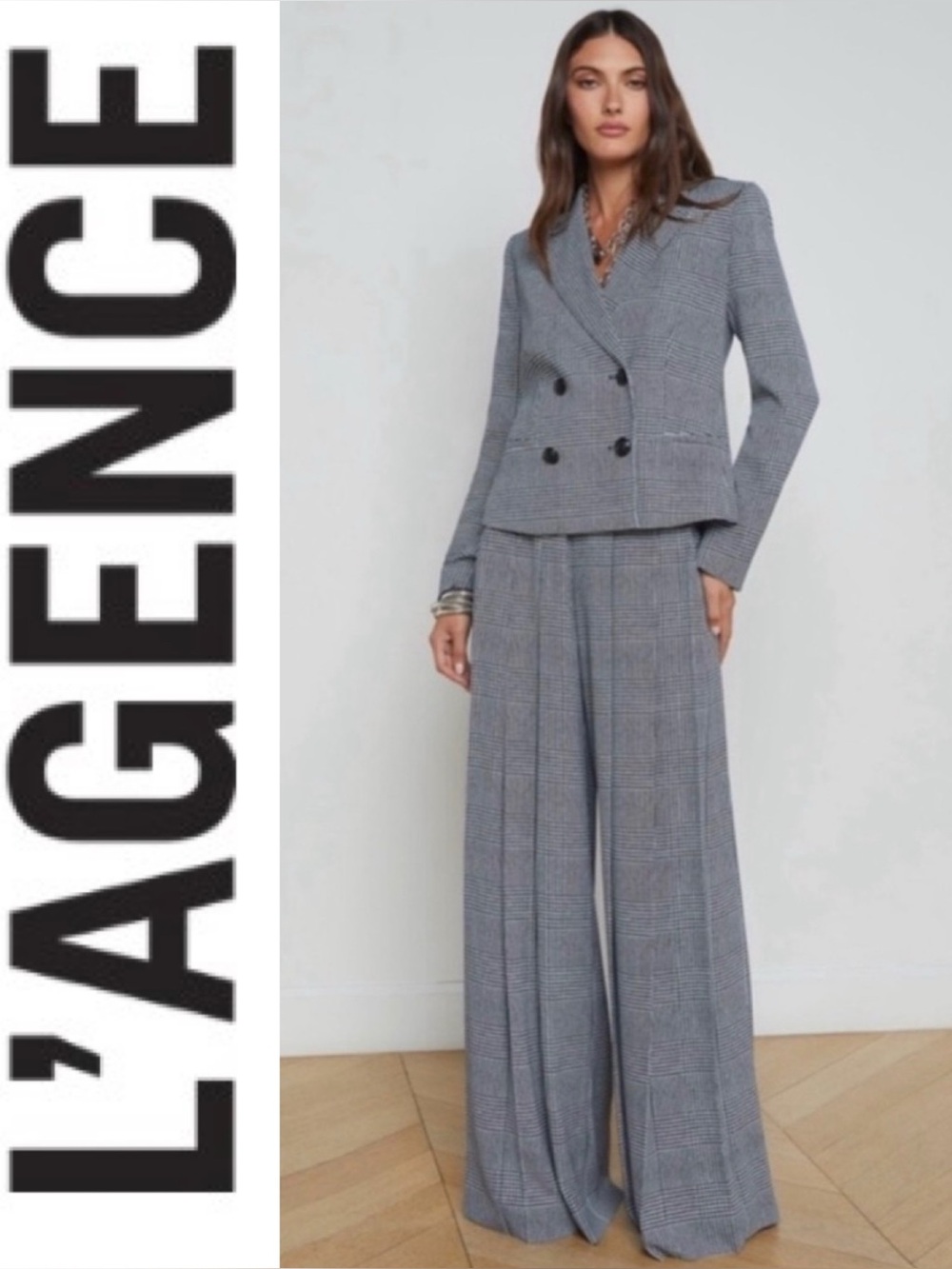 L’agence Atmore Houndstooth Double-Breasted Blazer & Nova Pleated Pant